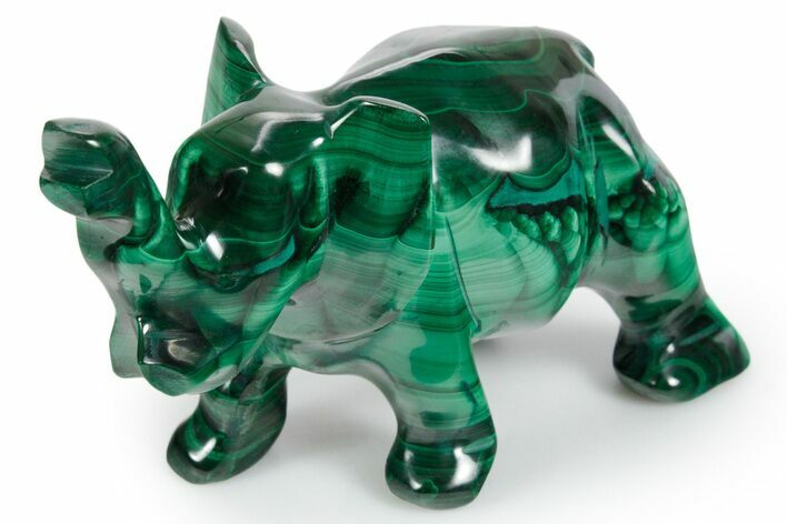 Polished Banded Malachite Elephant Carving - DR Congo #349278